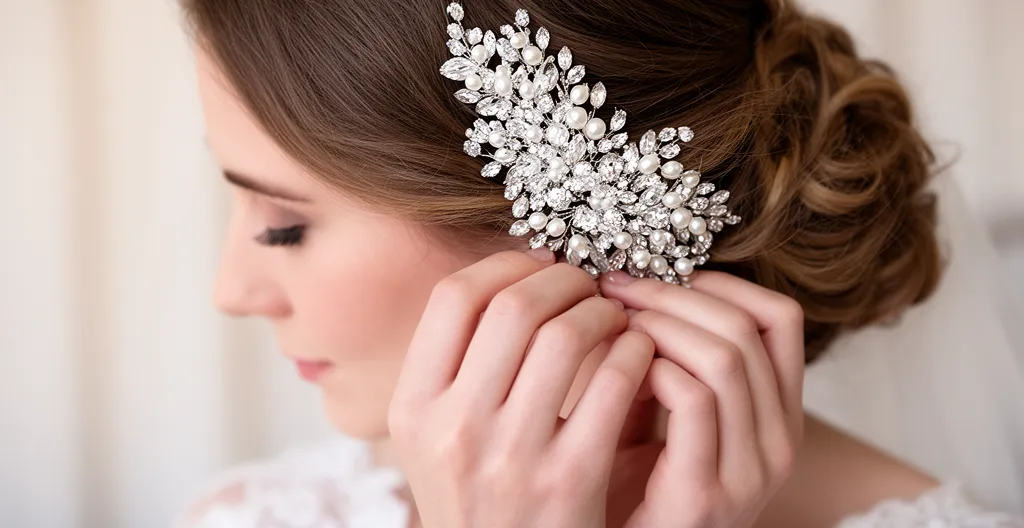 Mariée élégante avec diadème scintillant dans une composition de coiffure sophistiquée