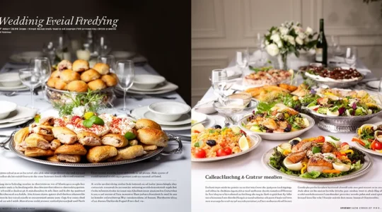 Scène de dégustation comparative entre un traiteur artisan et industriel dans un lieu de réception élégant