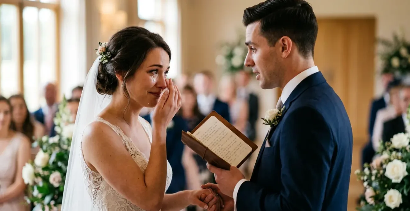 Couple échangeant des vœux pendant une cérémonie de mariage émouvante