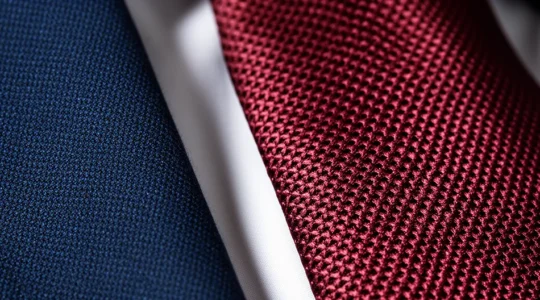 Cravate texturée en grenadine de soie sur costume bleu marine avec détails élégants
