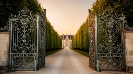 Domaine de mariage privé avec portail sécurisé et jardin luxuriant pour une célébration exclusive