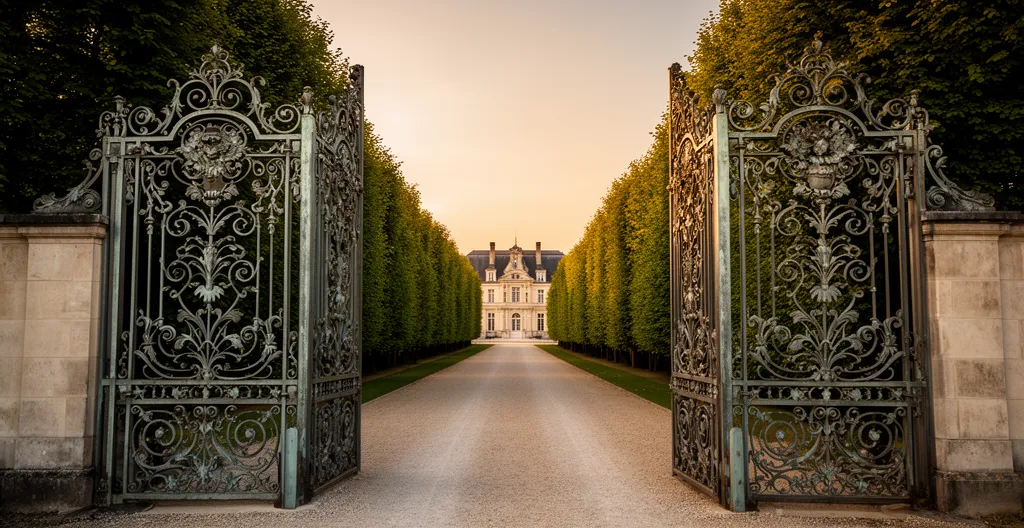 Domaine de mariage privé avec portail sécurisé et jardin luxuriant pour une célébration exclusive