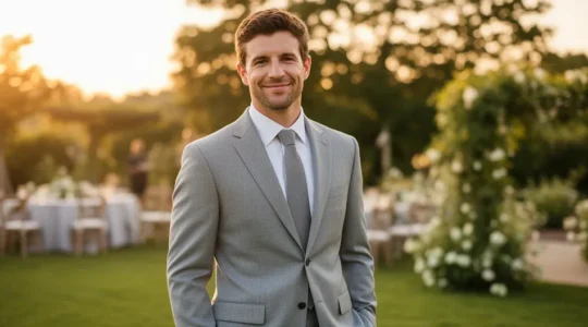 Marié en costume de laine froide lors d'une cérémonie estivale