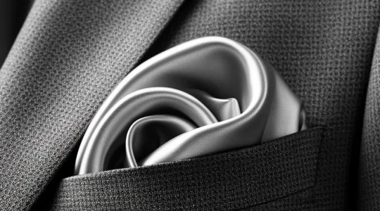 Détail d'une pochette de costume élégante dans une poche de veste masculine