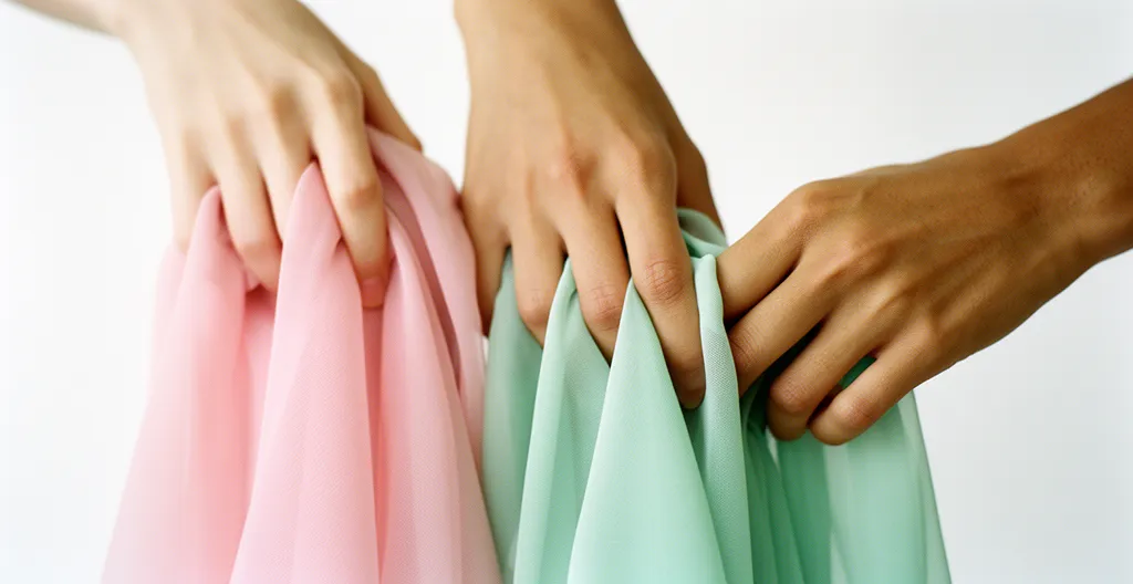 Comparaison de teintes pastel rose poudré et vert d'eau sur différentes carnations pour invitée de mariage