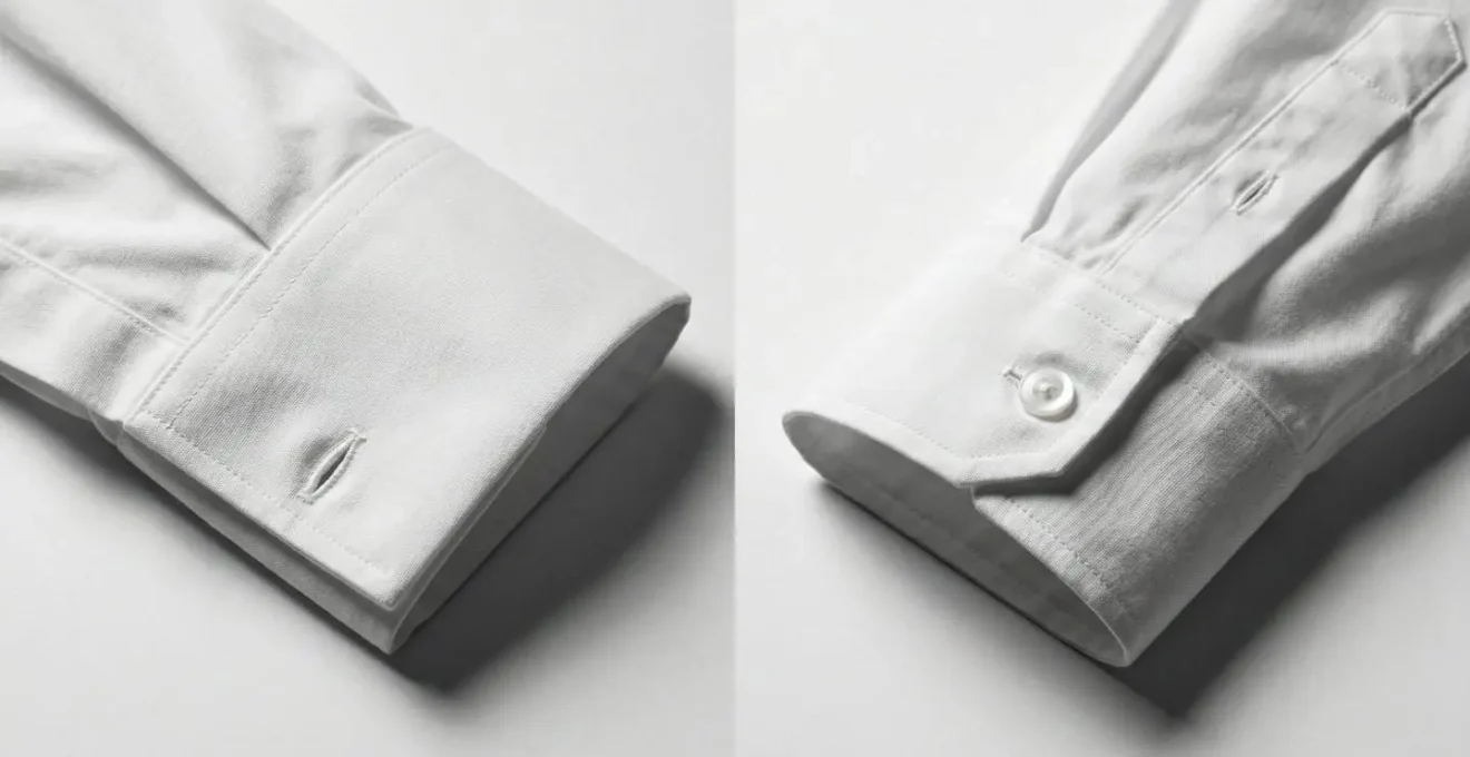 Vue détaillée de poignets de chemise mousquetaire et classique côte à côte