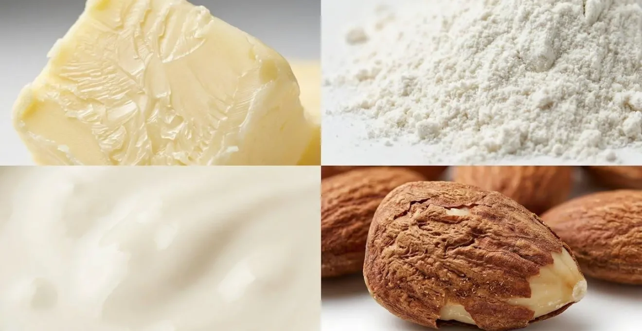 Vue macro d'ingrédients alimentaires montrant les textures et détails des allergènes courants