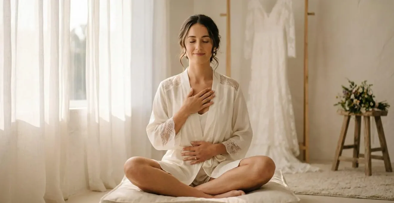 Femme pratiquant la respiration abdominale en préparation de son mariage