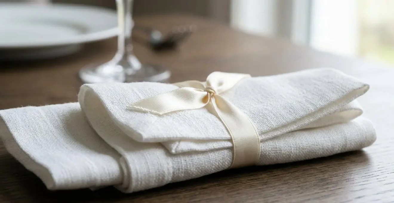 Serviette de table pliée en pochette moderne avec ruban de satin