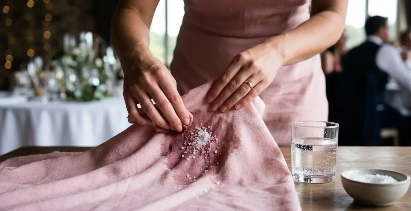 Techniques d'urgence pour enlever une tache de vin sur tissu rose pastel