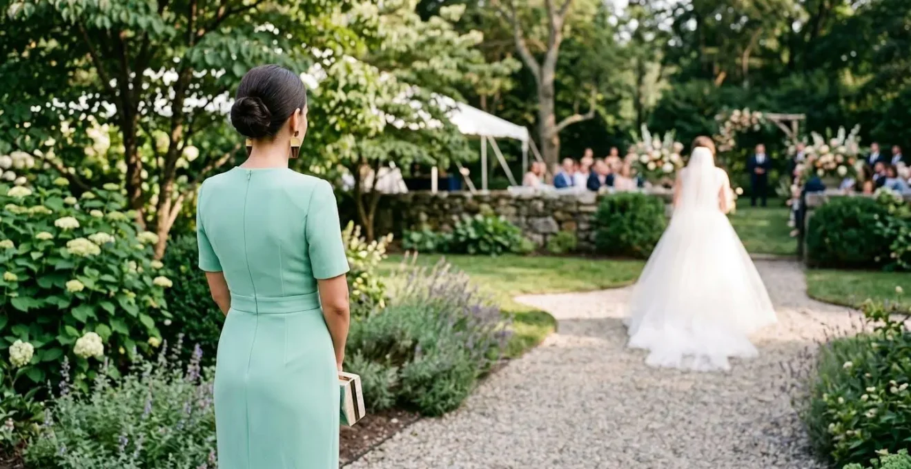 Comparaison visuelle entre une invitée en pastel et une mariée pour éviter la confusion